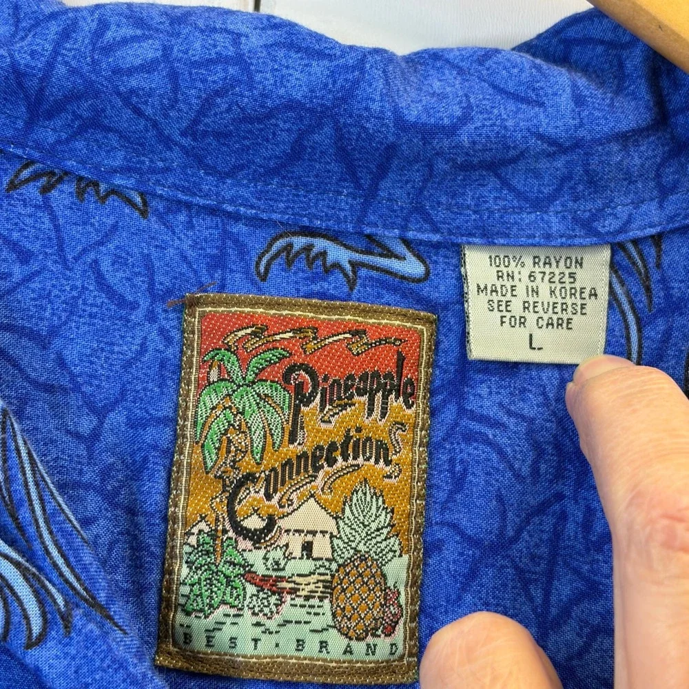 Vintage Pineapple Connection Y2K Dragon Kangi Button Up Shirt Men Size L Grunge